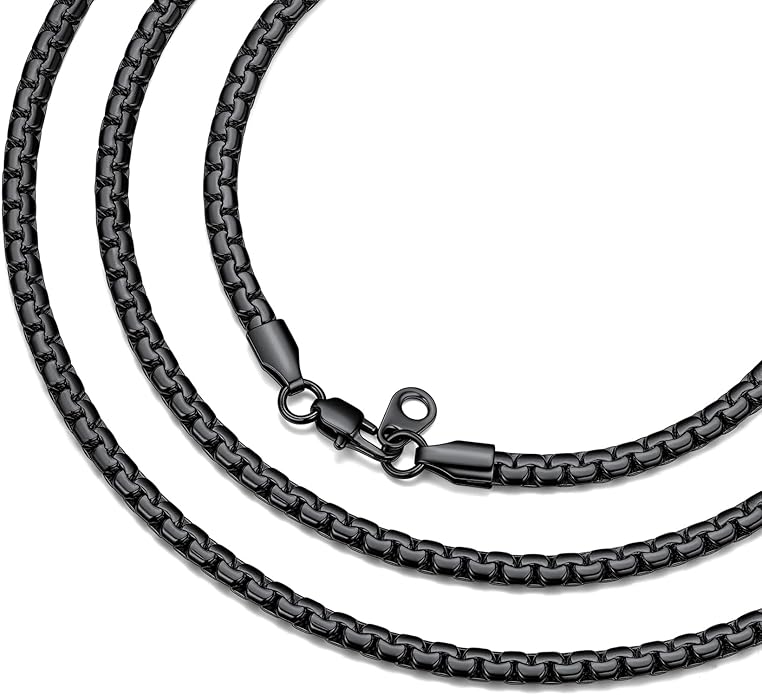 Bestyle 18K Gold Plated/Silver/Black Chain for Men, Hypoallergenic 2/4/6/8mm Stainless Steel Flat Link Chain Necklace for Men & Women Hip Hop Jewelry, 14-30"