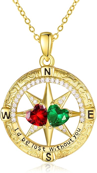 Zeuslia Double Birthstone Necklace Gifts for Wife - 925 Sterling Silver Sunflower/Rose/Crown Cross/Compass/Heart Pendant I Love You Necklace, Anniversary Birthday Gifts for Wife Girlfriend Mom Her