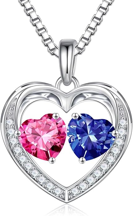 Iefil Christmas Gifts for Women Wife - 925 Sterling Silver Heart Birthstone Necklace, Anniversary Birthday Gifts for Women Wife Girlfriend Mom, Birthstone Jewelry Gift for Her
