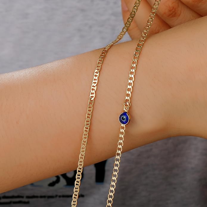 Ritach Ankle Bracelets for Women - Silver/Gold Plated Stainless Steel Anklets for Women Waterproof Layered Cuban Link Figaro Chain Heart Anklets Set Summer Beach Jewelry Gifts