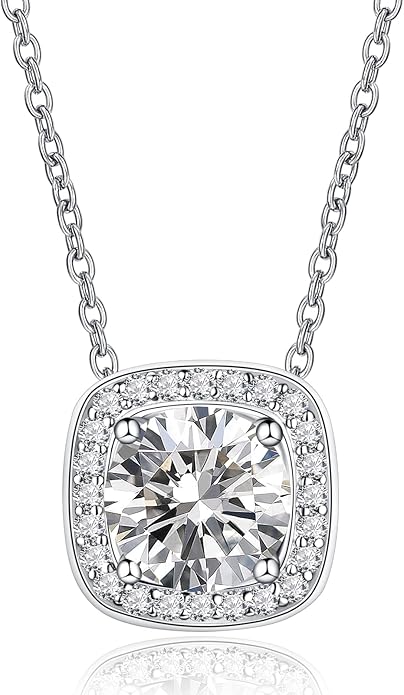 IMOLOVE Moissanite Solitaire Pendant Necklaces for Women Sterling Silver with 18K White Gold Plated 1-3 Carat D Color VVS1 Clarity Mossanite Jewelry for Women