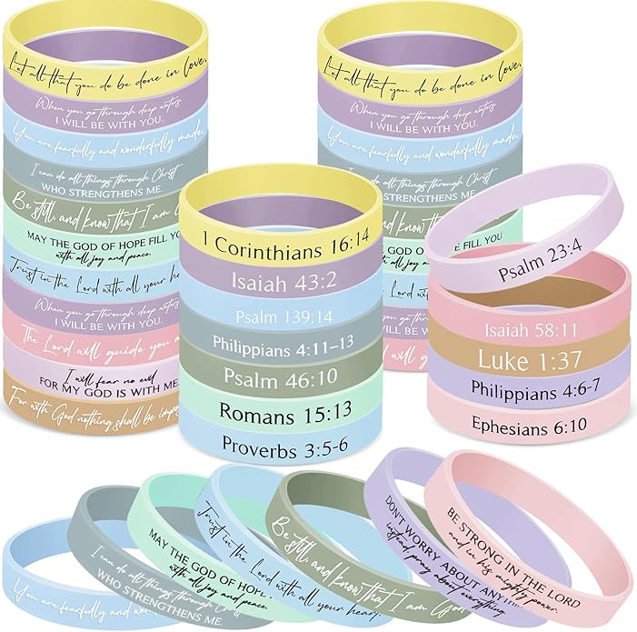 Ecation Bible Verses Bracelets Bulk Scripture Silicone Wristbands Inspirational Motivational Quote Rubber Wristbands Christian Bracelets for Easter Carnival Party Favors