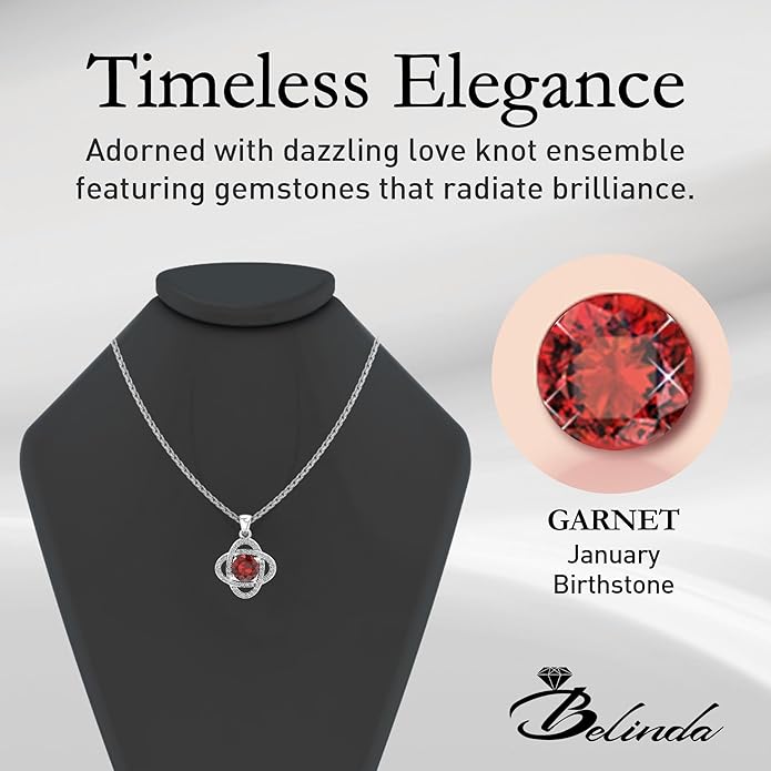 Women 925 Sterling Silver Cute Love Knot Sparkling Gemstone Push Back Stud Earrings Hanging Pendant Necklace Beautiful Fine Jewelry Accessory Set, 1.65 Carat