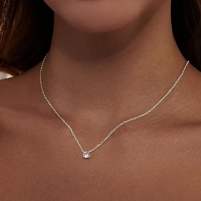 Zeffy Diamond Necklaces for Women, Dainty Gold Necklace 18k Gold Plated Layered Necklaces Simple Gold CZ Diamond Pendant Necklaces for Women Trendy Jewelry Gifts for Girls