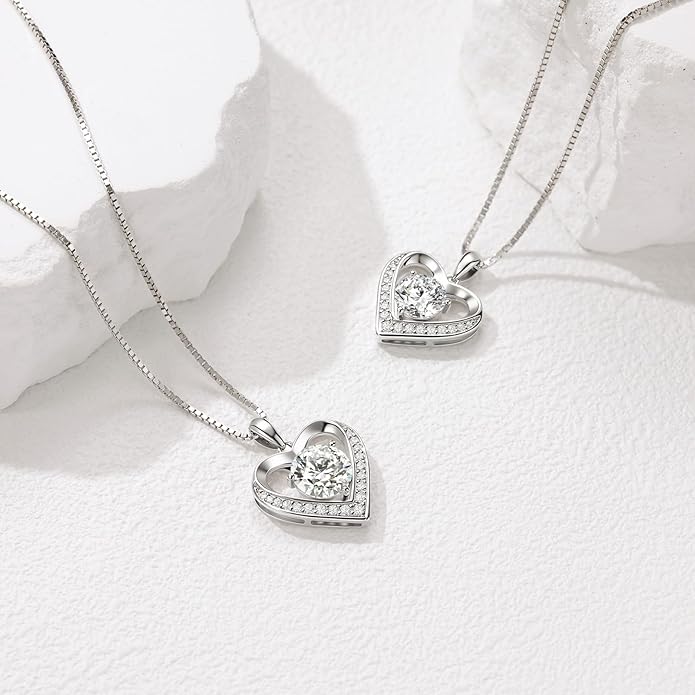 Moissanite Necklace for Women, Heart Pendant Engraved 'I Love You' Gifts for Wife, Valentine's Day Gift Anniversary Eternity Birthday Present Sterling Silver Jewelry for Her