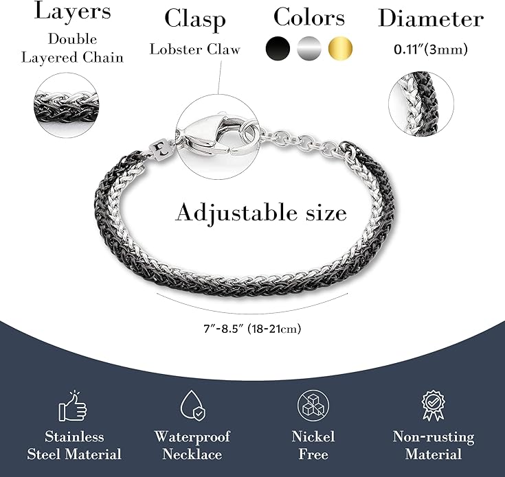 Galis Mens Bracelet Dvir - Stainless Steel for Men, Non Tarnish Rope Chain Bracelets, Stylish Birthday, Gift for Men, Dad, Husband, Boyfriend