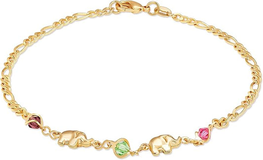 Barzel 18K Gold Plated Elephant Anklet For Women - Made In Brazil
