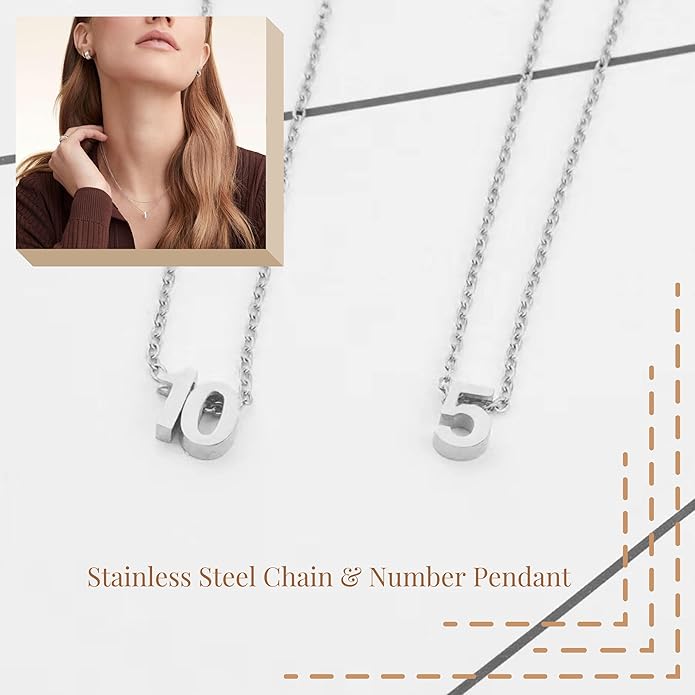 Number Necklace for Women Dainty 18K Gold Plated Pendant Necklace Charm Birth Month Personalized Jewelry Birthday Gift