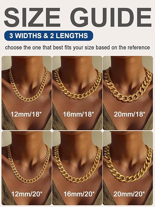 ChainsPro Cuban Link Chain for Women,Stainless Steel Chunky Necklace Silver/Gold Plated Thick Chain Choker, 12/16/20 mm Width,18" and 20" Punk Hip Hop Trendy Non Tarnish Jewelry Gifts