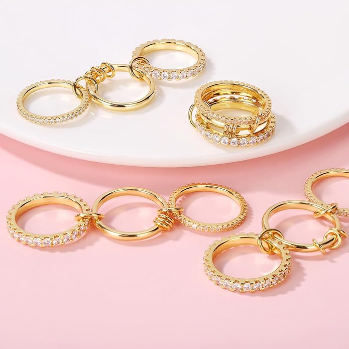 Gold Stackable Rings for Women Non Tarnish, 18K Gold Plated CZ Cubic Zirconia Rings, Golden Rings Set, Multi-Link Connected Rings