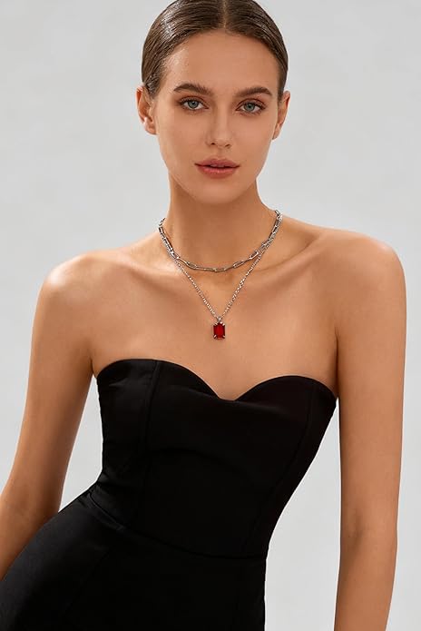 Gold Layered Pendant Necklaces for Women 14k Gold Plated Crystal Choker Necklace Paperclip Rhinestone Necklace Party Prom Jewelry