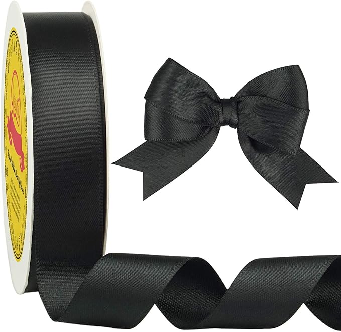 LEEQE Double Face Black Satin Ribbon 7/8 inch X 25 Yards Polyester Black Ribbon for Gift Wrapping Very Suitable for Weddings Party Invitation Decorations and More