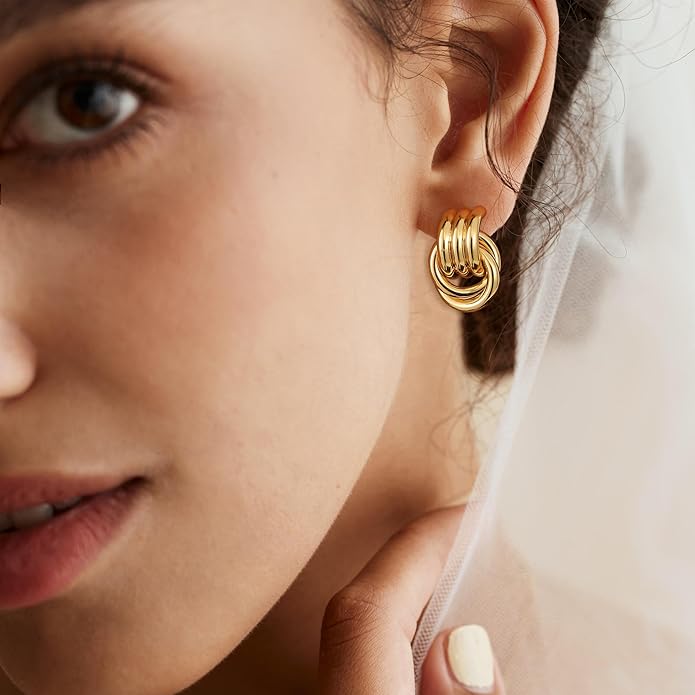 SHERLOVE Stocking Stuffers for Women Chunky Gold Knot Dangle Drop Earrings Trendy Statement Earrings Hypoallergenic Lightweight Gold Jewelry Women Christmas Gifts