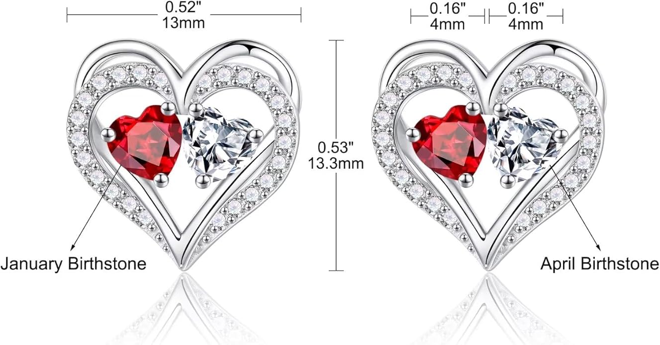 Iefil Birthstone Earrings for Women - 925 Sterling Silver Heart Earrings Anniversary Birthday Gifts for Women Wife Girlfriend Mom