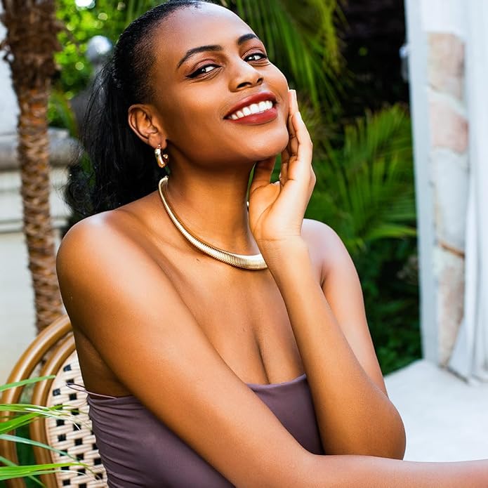 Chunky Gold Choker Necklace for Women, 14K Gold Plated Snake Chain Statement Necklace Triple Twsited Layered Choker Necklaces Jewelry Gifts