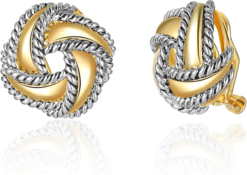 Two Tone Earrings for Women Gold and Silver Crossover Half Hoop Statement Earring Designer Stud Earrings