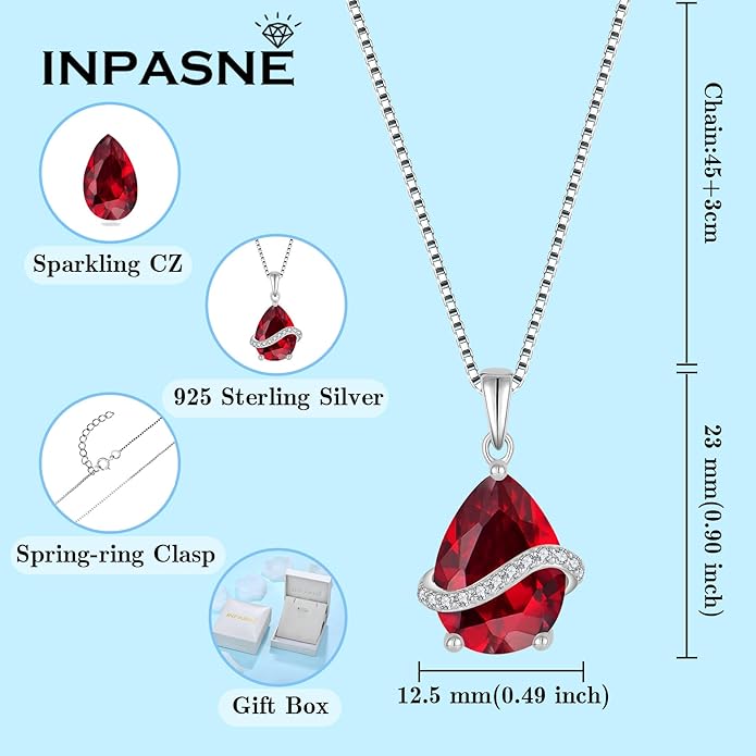 Teardrop Necklace for Women 925 Sterling Silver Birthstone Necklace Pendant Jewelry Gifts for Her