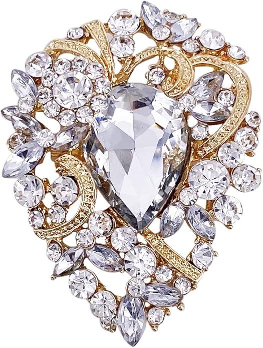 LAXPICOL Women's Vintage Austrian Crystal Elegant Flower Teardrop Brooch Gold Tone