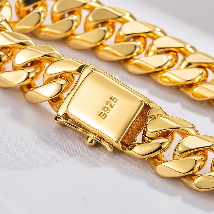 Fashion 925 Sterling Silver Solid Miami Cuban Link Chain Bracelet 8MM-12MM-14MM Curb Cuban Solid Thick Big Link Bracelet For Men 7-10 Inch Jewelry Gift