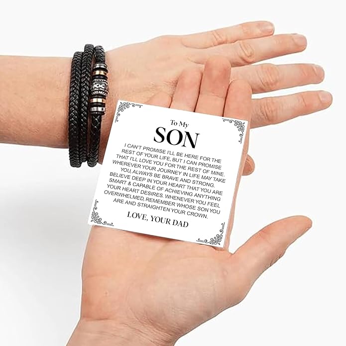 To My Son Bracelet from Dad with Heartfelt Message, Bracelets For Men, Birthday Gift for Son from Mom and Dad, Graduation Christmas Gifts for Him