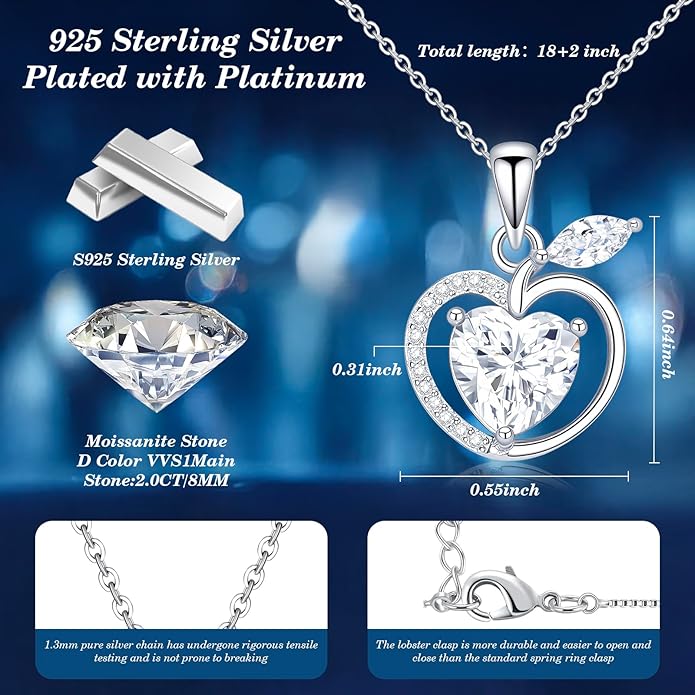 Jewelry Gifts for Women, Moissanite Heart Necklace 1-2Carat - Birthday Gift for Wife, Anniversary Necklace for Women, Christmas Valentine's Day Mother's Day Fine Jewelry Romantic Gifts for Her