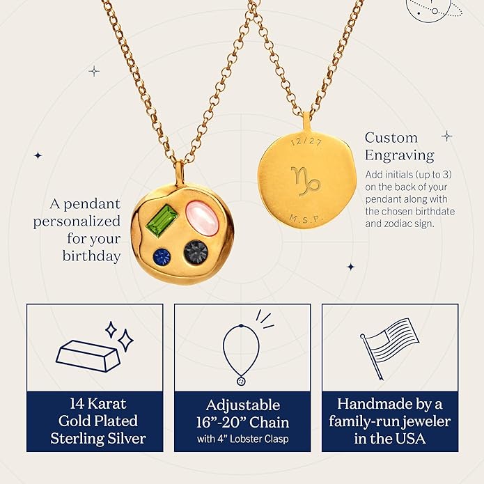 Birthdate 14k Gold Necklace for Women - 16-20in Adjustable 14 Karat Gold Chain with Lobster Clasp - Cadenas de Oro 14k Puro Para Mujer, Ladies Jewelry Birthstone