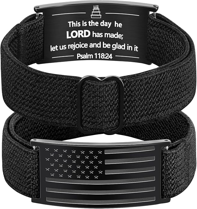 LDOWWGL Valentines Day Gifts - Patriotic American Flag Bracelet for Men - Military Adjustable Black Elastic Strap with Bible Verse - Veteran Gifts, Birthday Gift for Boys