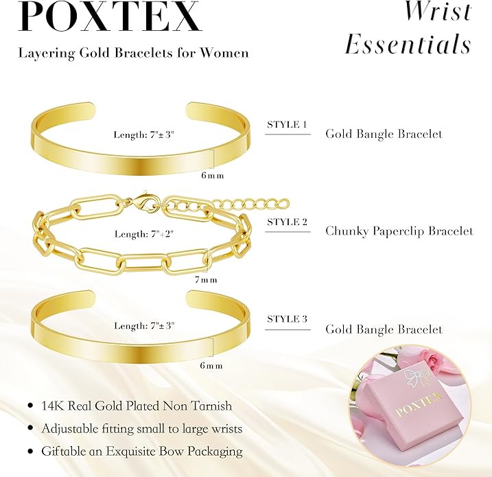 Silver Bracelets for Women Stack, Silver or Gold Plated Cuff Bangle Set, Trendy Silver Jewelry for Women Fashion