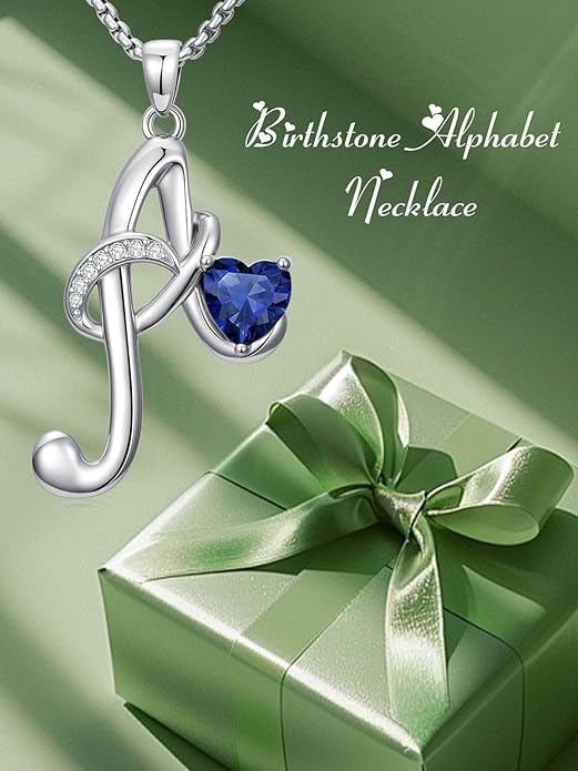 Christmas Gifts for Women Alphabet A to Z Initial Birthstone Pendant Necklaces for Women - 18k White Gold Plated Personalized Name Jewelry Valentine Mothers Day Birthday Gifts for Women Her Girlfriend