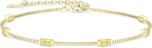 LOUISA SECRET Birthstone Bracelets for Women, 925 Sterling Silver Dainty Simple Women Charm Link Bracelet, Birthday Anniversary Jewelry Gifts for Women Wife Mom Her