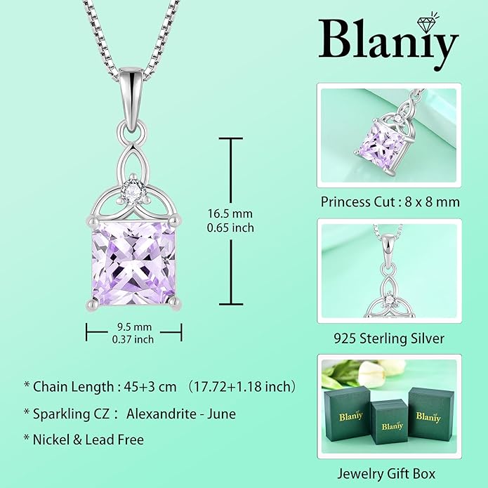 Celtic Trinity Knot Jewelry Set 925 Sterling Silver June Birthstone Alexandrite Necklace Earrings Irish Good Luck Jewelry Gifts for Women