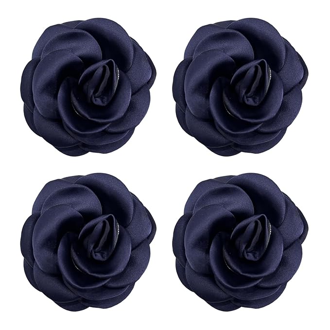Sanrich Women's Brooches 4pcs Rose Flower Hair Clip Mexican Hair Flowers Clips Hairpin Brooch Tea Party Hats Headpieces (navy blue)