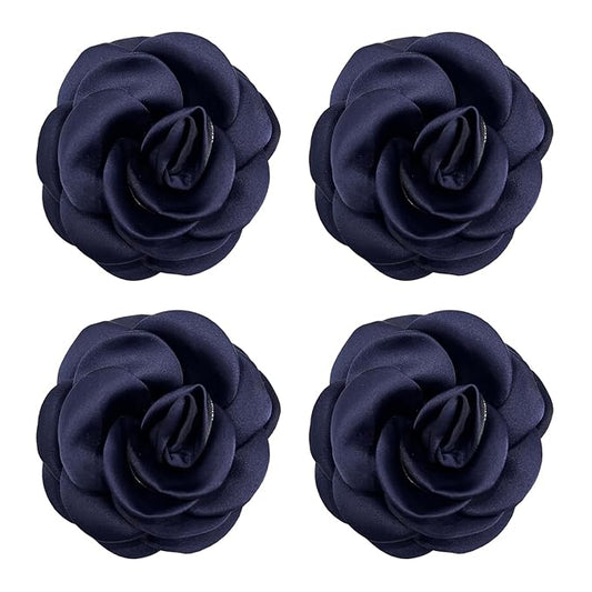 Sanrich Women's Brooches 4pcs Rose Flower Hair Clip Mexican Hair Flowers Clips Hairpin Brooch Tea Party Hats Headpieces (navy blue)