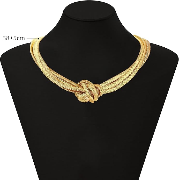Chunky Gold Choker Necklace for Women, 14K Gold Plated Snake Chain Statement Necklace Triple Twsited Layered Choker Necklaces Jewelry Gifts