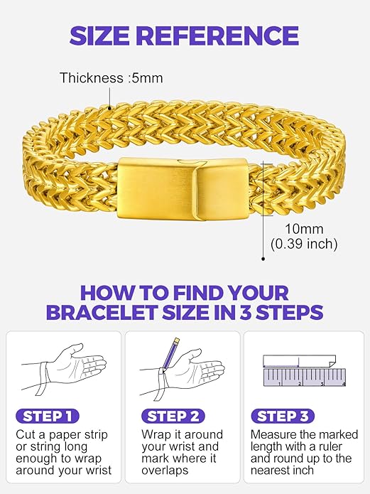 Richsteel Bracelets for Men 6mm/10mm/12mm Width Stainless Steel With Sturdy Clasp Franco Curb Chain Mens Bracelet 7.4/8.2/9 Inches Length