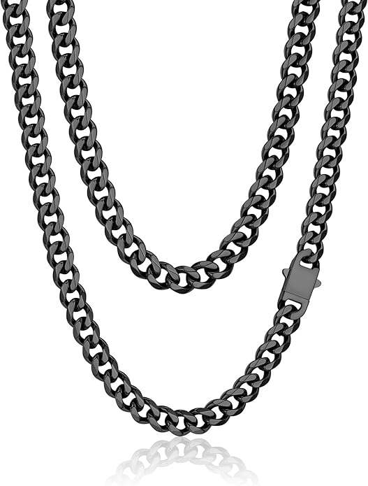 PROSTEEL Miami Cuban Link Chain for Men, 18K Gold/Black/Stainless Steel Necklace,6mm/9mm/12mm Width, Upgrade Clasp & Durable Chain for Mens Womens Jewelry,18"-30",with Gift Box