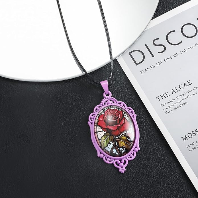 Gothic Rose Glass Necklace for Women Vintage Satan Demon Pendant Halloween Roses Necklaces Dark Punk Style Necklace Victoria Emboss Necklaces Mystic Witch Jewelry Gift Accessories