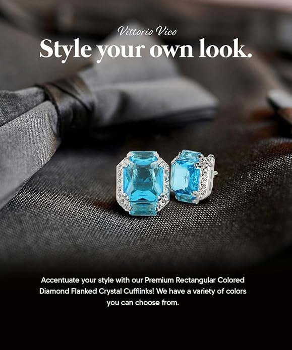 Rectangular Colored Diamond-Flanked Crystal Cuff Links – Tuxedo Suit Accessories, Cufflinks for Men
