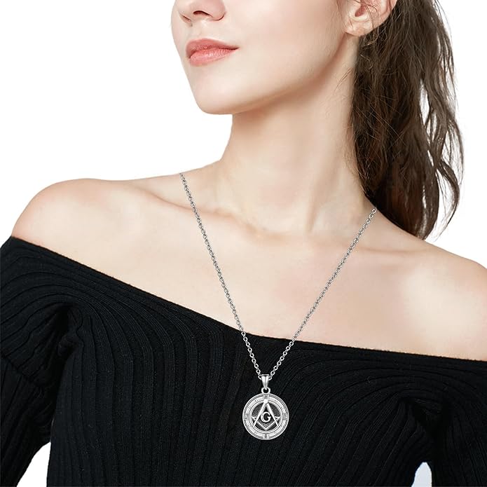 LES OSEWA Compass Necklace for Men Sterling Silver Compass Pendant Masonic Viking Necklace Travel Amulet Necklace Inspirational Graduation Jewelry Gifts for Women