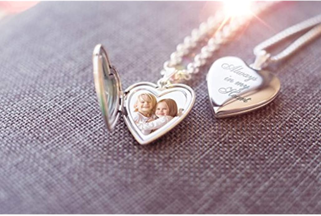 PicturesOnGold.com Personalized Always in My Heart Silver Or Gold Heart Locket Pendant Necklace Jewelry Gifts for Men & Women - 3/4 Inch X 3/4 Inch - Includes 18 inch Cable Chain