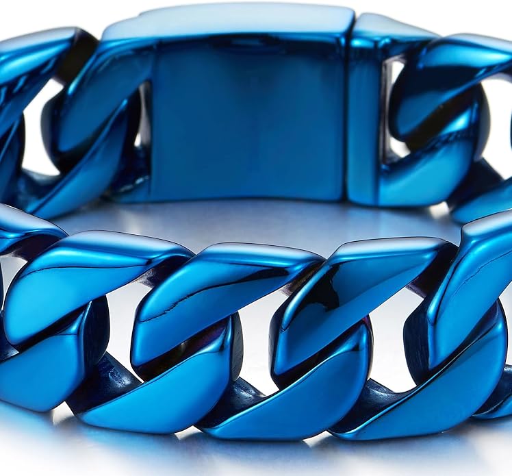 COOLSTEELANDBEYOND Mens Stainless Steel Large Curb Chain Link Bracelet Solid Curb Chain Wristband Biker Punk Jewelry Masculine Accessory