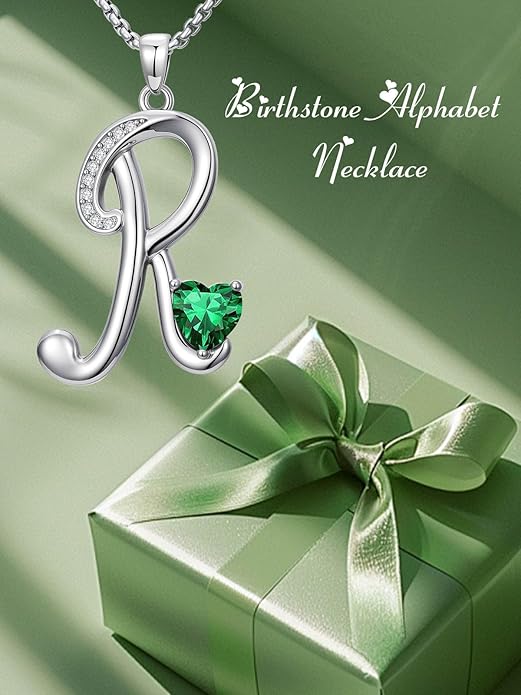 Christmas Gifts for Women Alphabet A to Z Initial Birthstone Pendant Necklaces for Women - 18k White Gold Plated Personalized Name Jewelry Valentine Mothers Day Birthday Gifts for Women Her Girlfriend