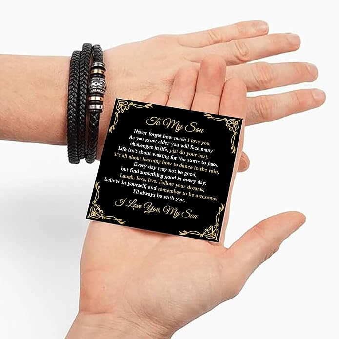 To My Son Bracelet from Dad with Heartfelt Message, Bracelets For Men, Birthday Gift for Son from Mom and Dad, Graduation Christmas Gifts for Him