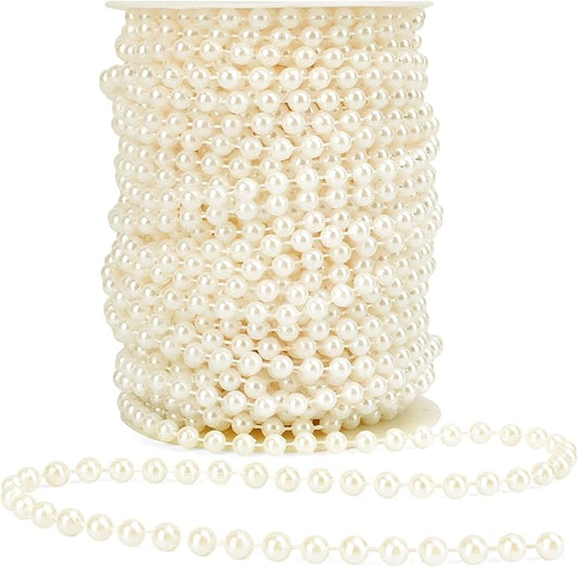 Najdeiuyt Ivory ABS Plastic 6mm Classic Wedding Multi-purpose Pearl Beads Garland, 82FT Faux Pearl Strand Roll for DIY Craft Christmas Tree Wedding Party Supplies Flowers Decoration