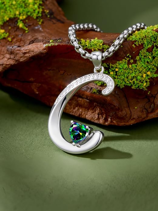 Christmas Gifts for Women Alphabet A to Z Initial Birthstone Pendant Necklaces for Women - 18k White Gold Plated Personalized Name Jewelry Valentine Mothers Day Birthday Gifts for Women Her Girlfriend