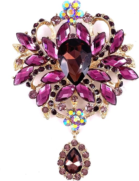 LAXPICOL Wedding Bridal Big Brown Crystal Rhinestone Bouquet Brooch Pin for Women Golden Tone