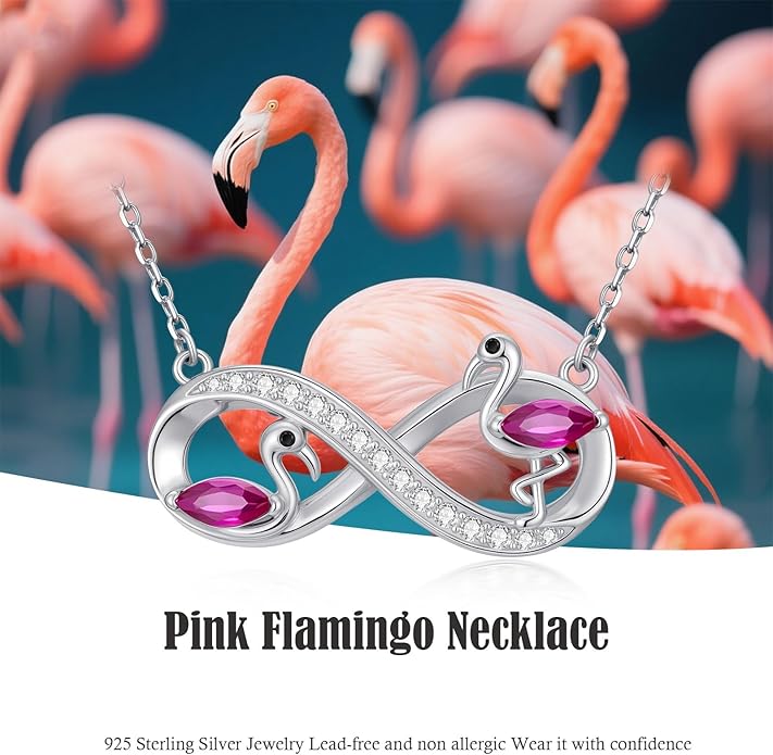 JUSTKIDSTOY Flamingo Necklace 925 Sterling Silver Animal Pendant with Cubic Zirconia Flamingo Bird Necklace Gifts for Women Wife Girlfriend