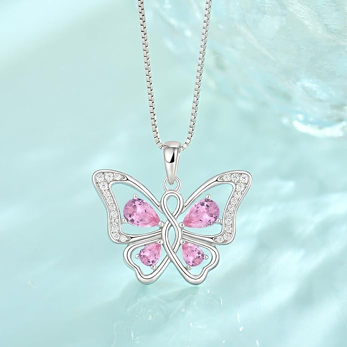 Butterfly Necklace 925 Sterling Silver Cubic Zirconia Birthstone Jewelry Gifts for Women Wife Mother