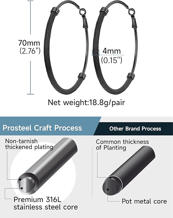 PROSTEEL 30/40/60/80/100mm Chunky Hoop Earrings For Women Gold Plated/Black Stainless Steel Hoops Earrings Statement Jewelry