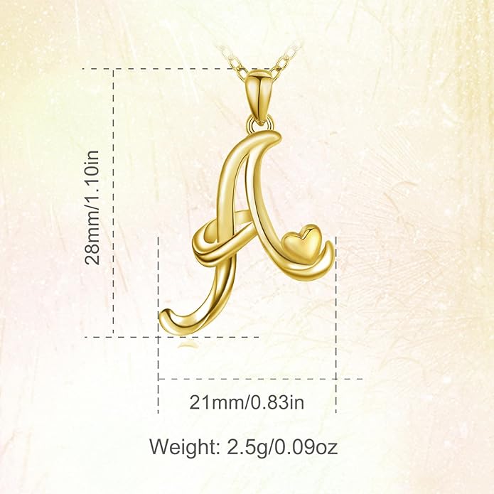 CELESTIA 925 Sterling Silver Initial Necklaces 26 Letter with Rose Gold Heart - 18 Inch Chain